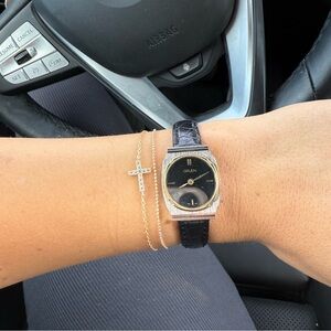 Vintage Black Leather Strap Watch
